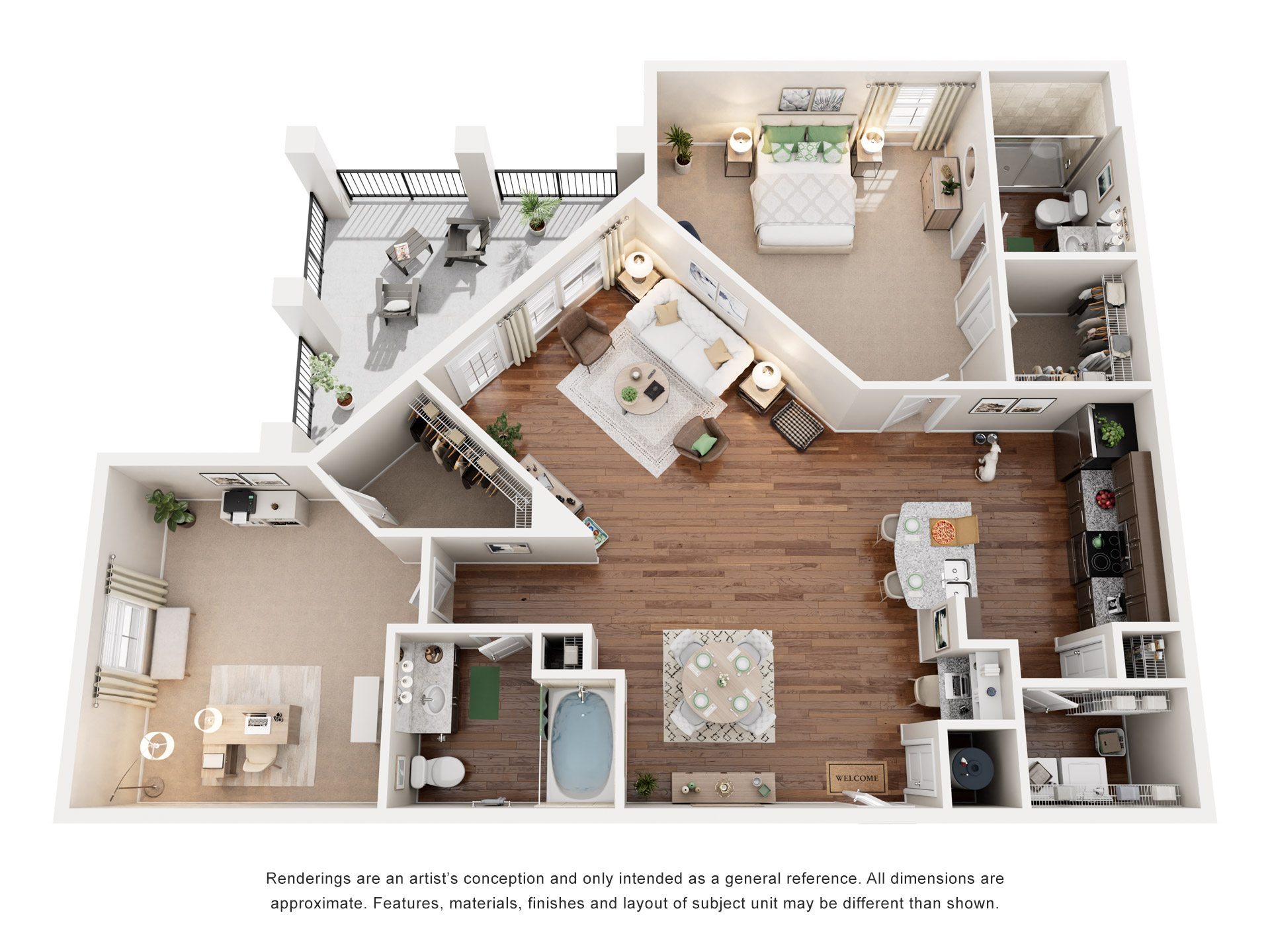 Floor plan for 2 beds, 2 baths, 1151 sqft